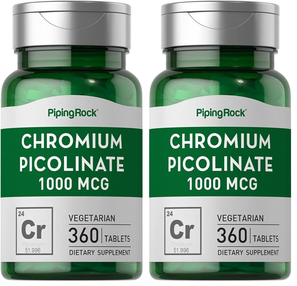 Piping Rock Chromium Picolinate bottle front, gluten-free vegetarian daily supplement.
