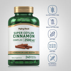 Piping Rock cinnamon complex capsules with measuring spoon for dosing.