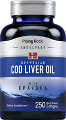 Piping Rock Cod Liver Oil softgels bottle for easy daily dosing.