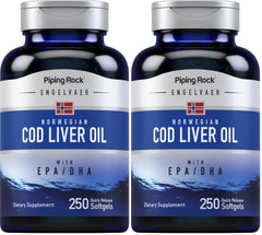 Piping Rock cod liver oil softgels front label for easy omega-3 intake