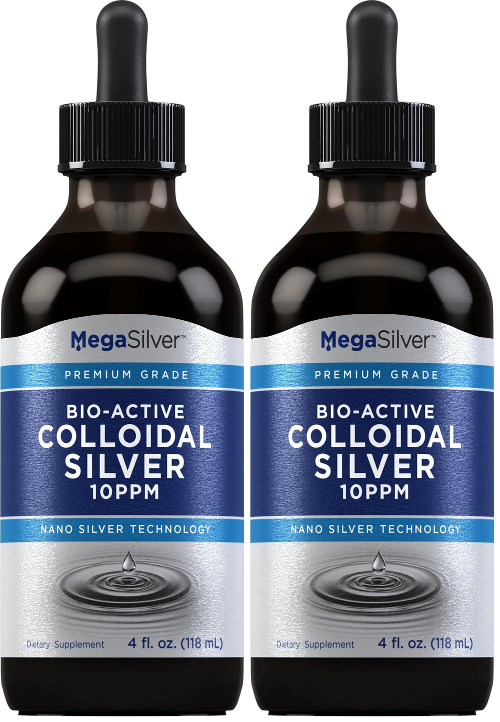 Piping Rock colloidal silver drops bottle 10 ppm in a two-pack.