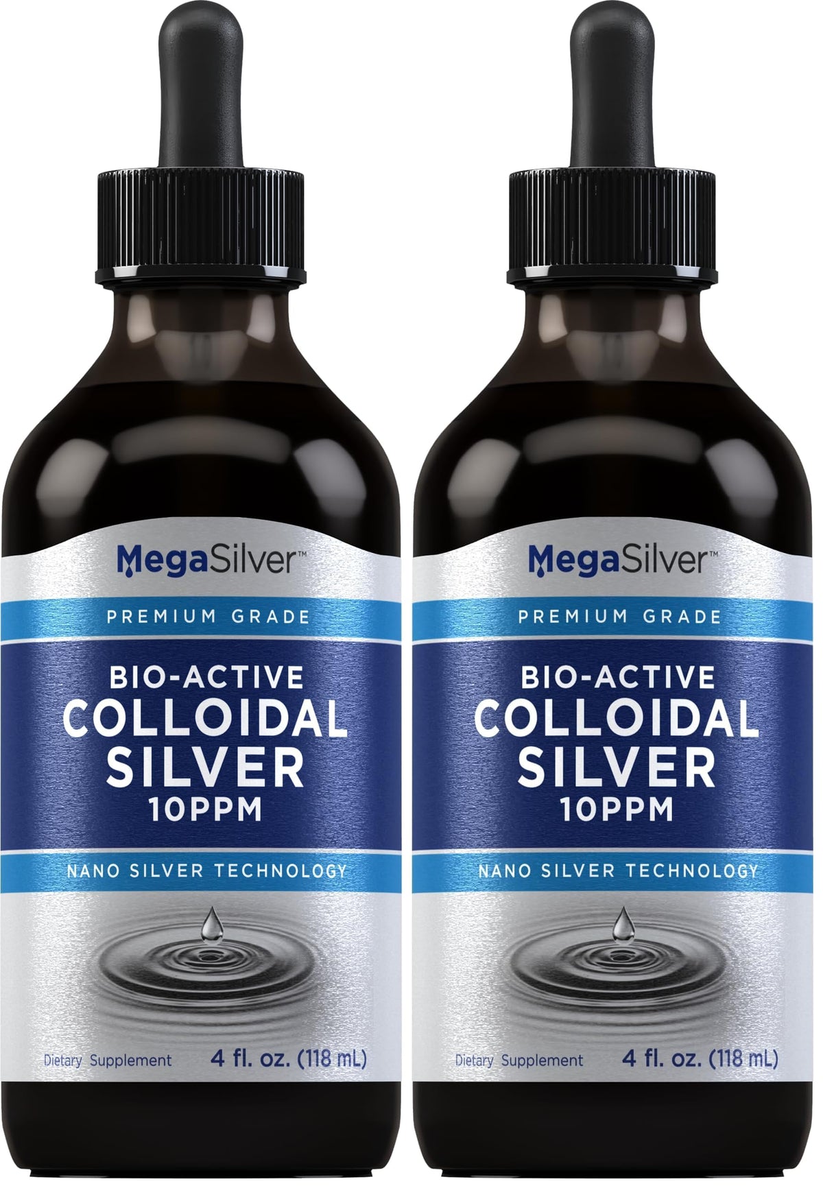Piping Rock colloidal silver drops bottle 10 ppm in a two-pack.