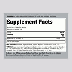 Piping Rock CoQ-10 200mg bottle back view showing label details for quality.