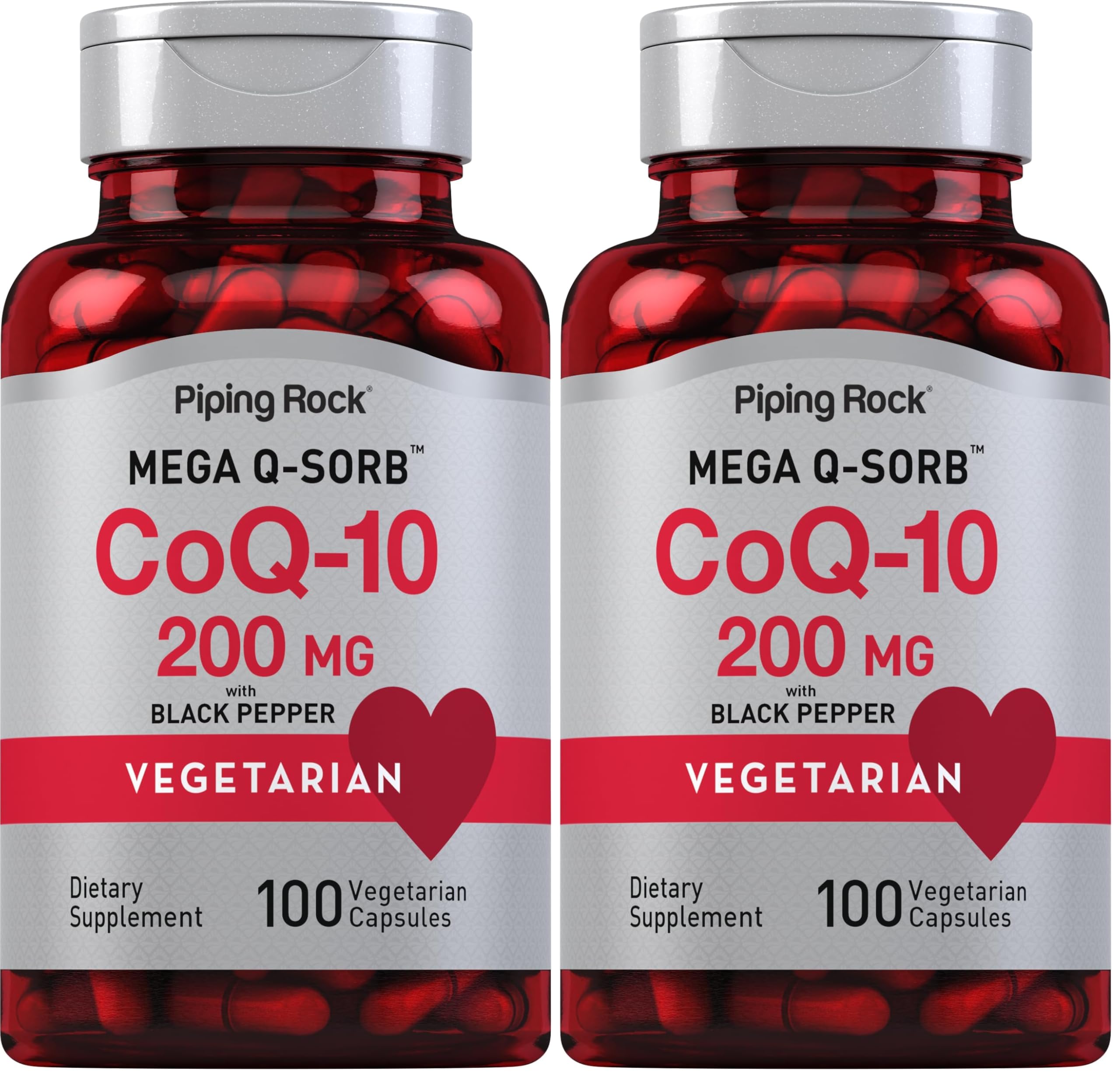 Piping Rock CoQ-10 200mg bottle front view for daily energy support.