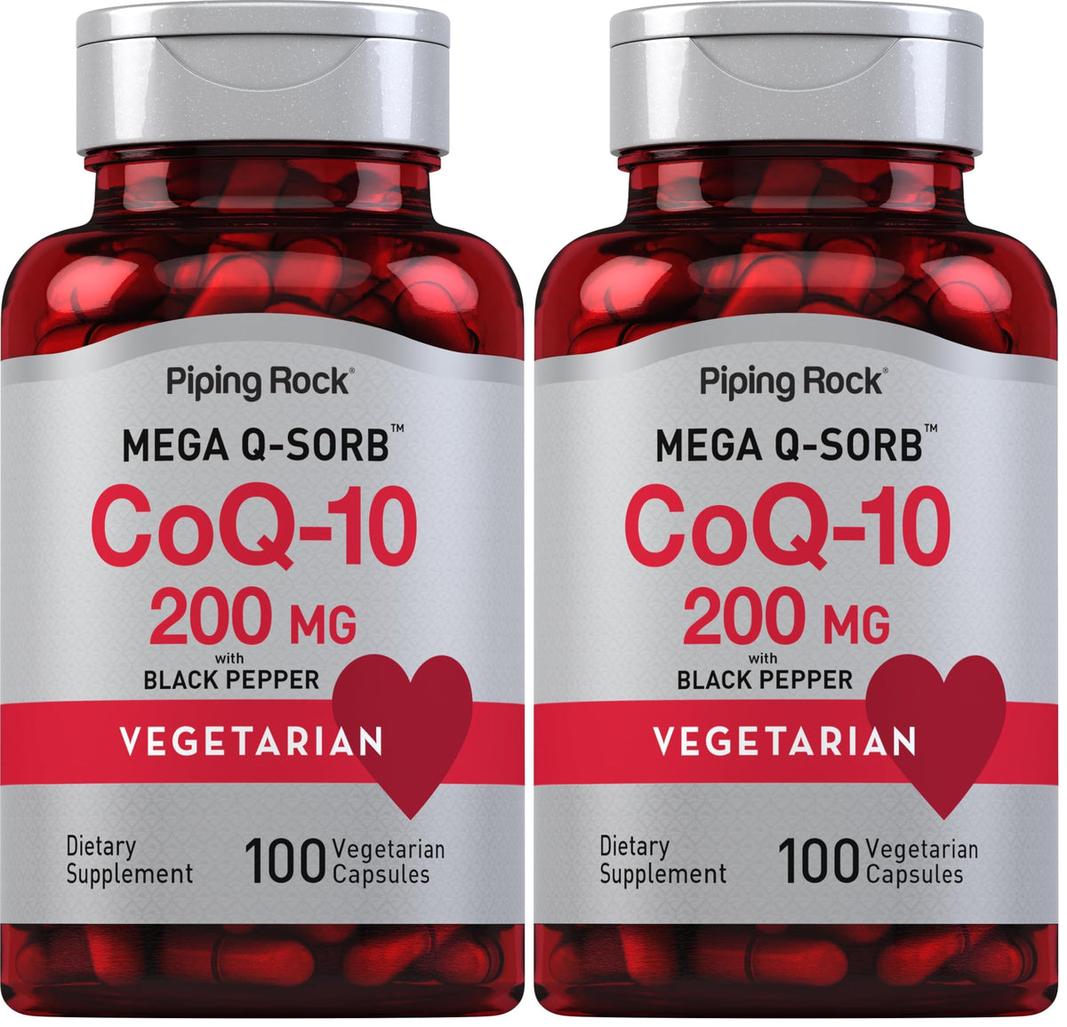Piping Rock CoQ-10 200mg bottle front view for daily energy support.