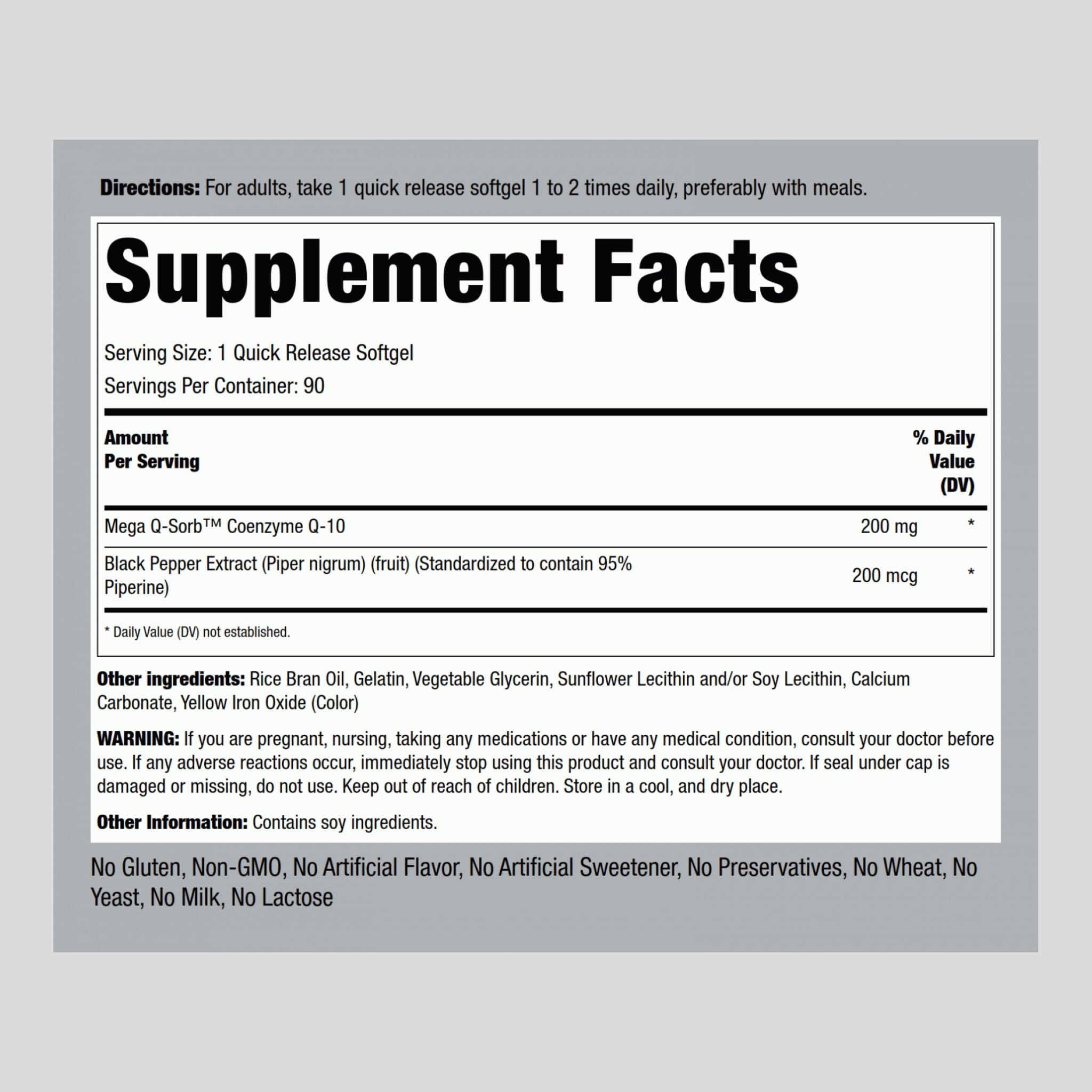 Piping Rock CoQ10 softgels with black pepper extract for absorption.