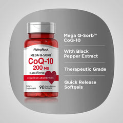 Piping Rock CoQ10 label highlighting therapeutic grade features.