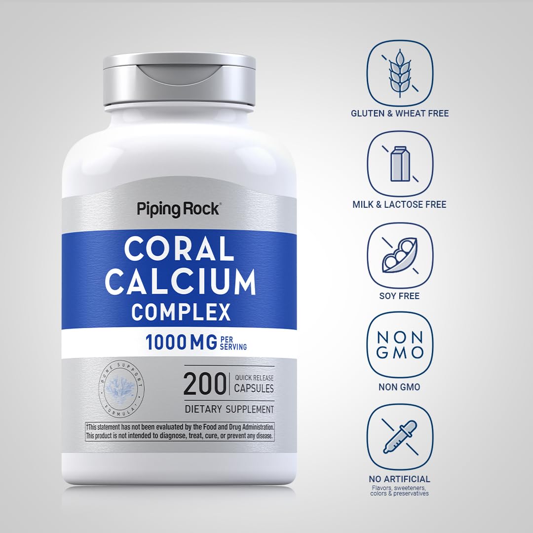 Piping Rock Coral Calcium label highlights 1000 mg calcium and mineral blend.