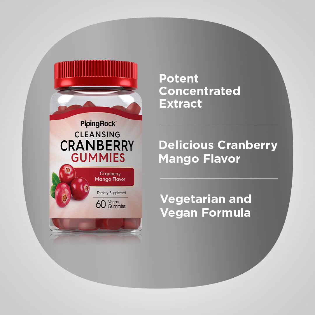 Piping Rock Cranberry Gummies label front communicates lab-tested quality.