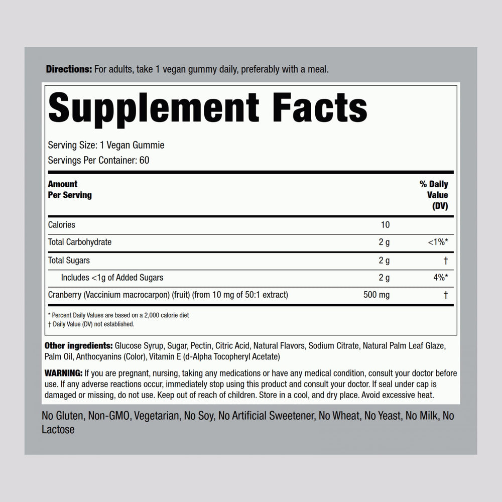 Piping Rock Cranberry Gummies packaging highlights non-GMO ingredients for clean daily use.