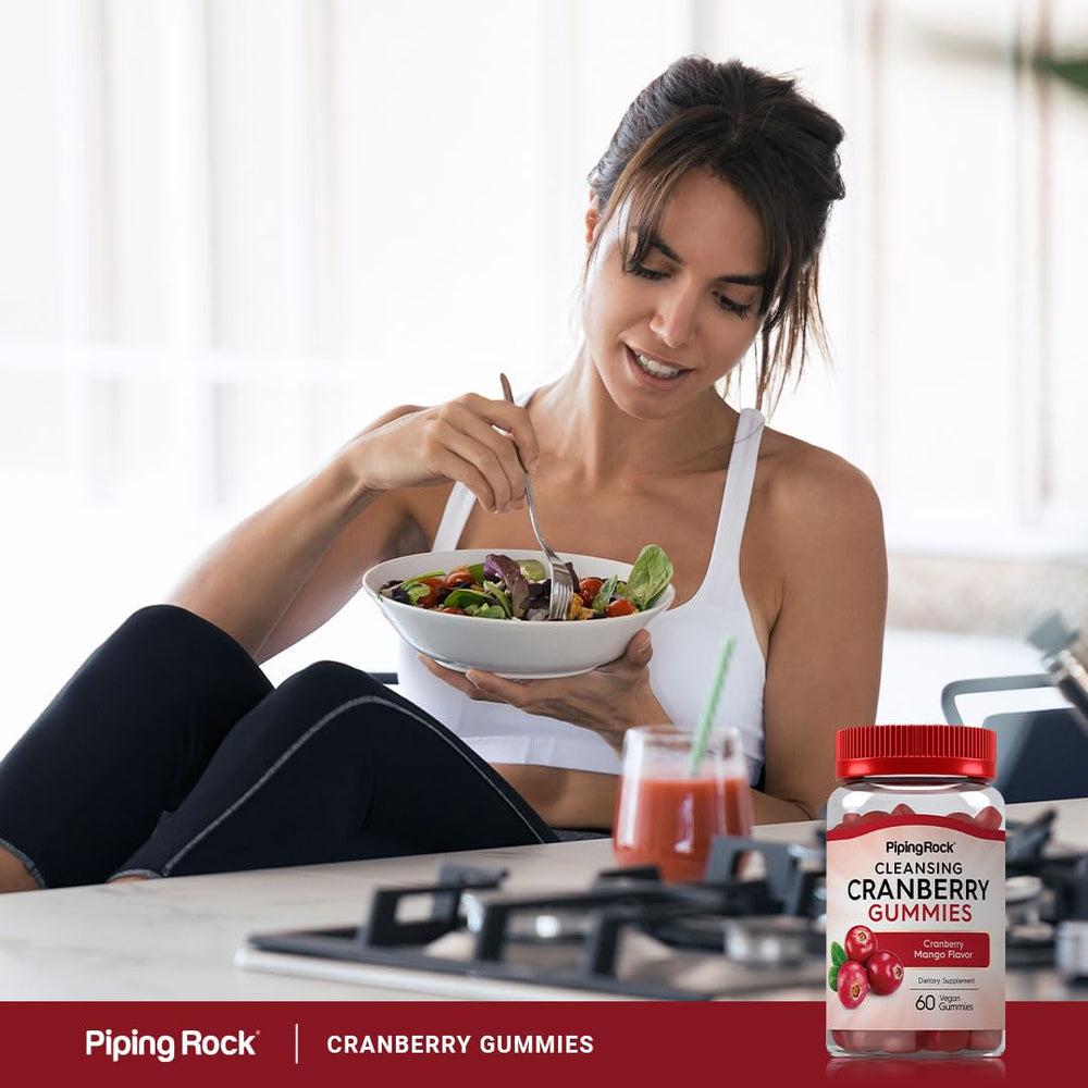 Piping Rock Cranberry Gummies in a serving dish suggests an easy daily ritual.