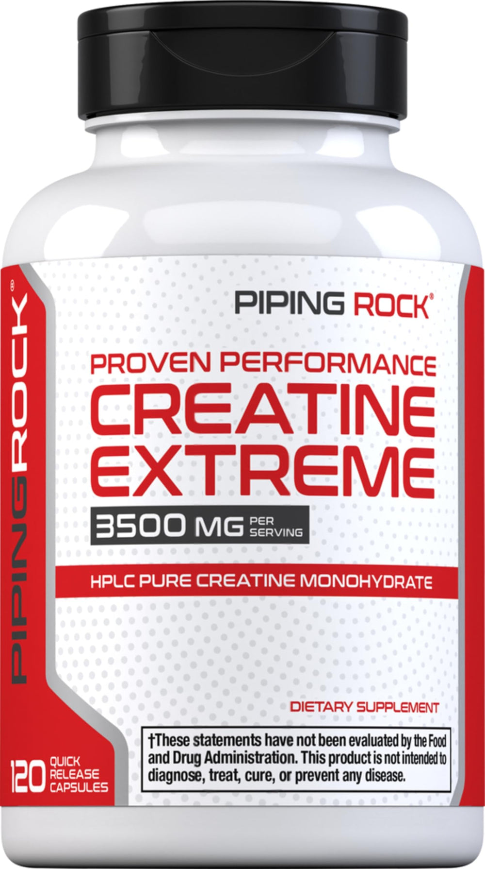 Piping Rock creatine monohydrate capsules front label for quick recognition.