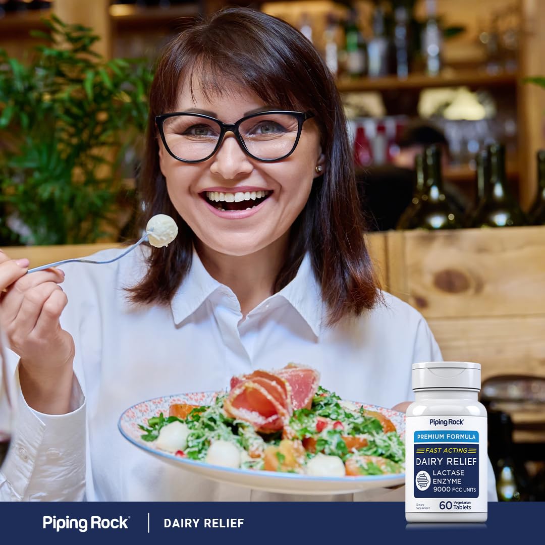 Piping Rock Dairy Relief Pills packaging front, two-pack ready for daily use.
