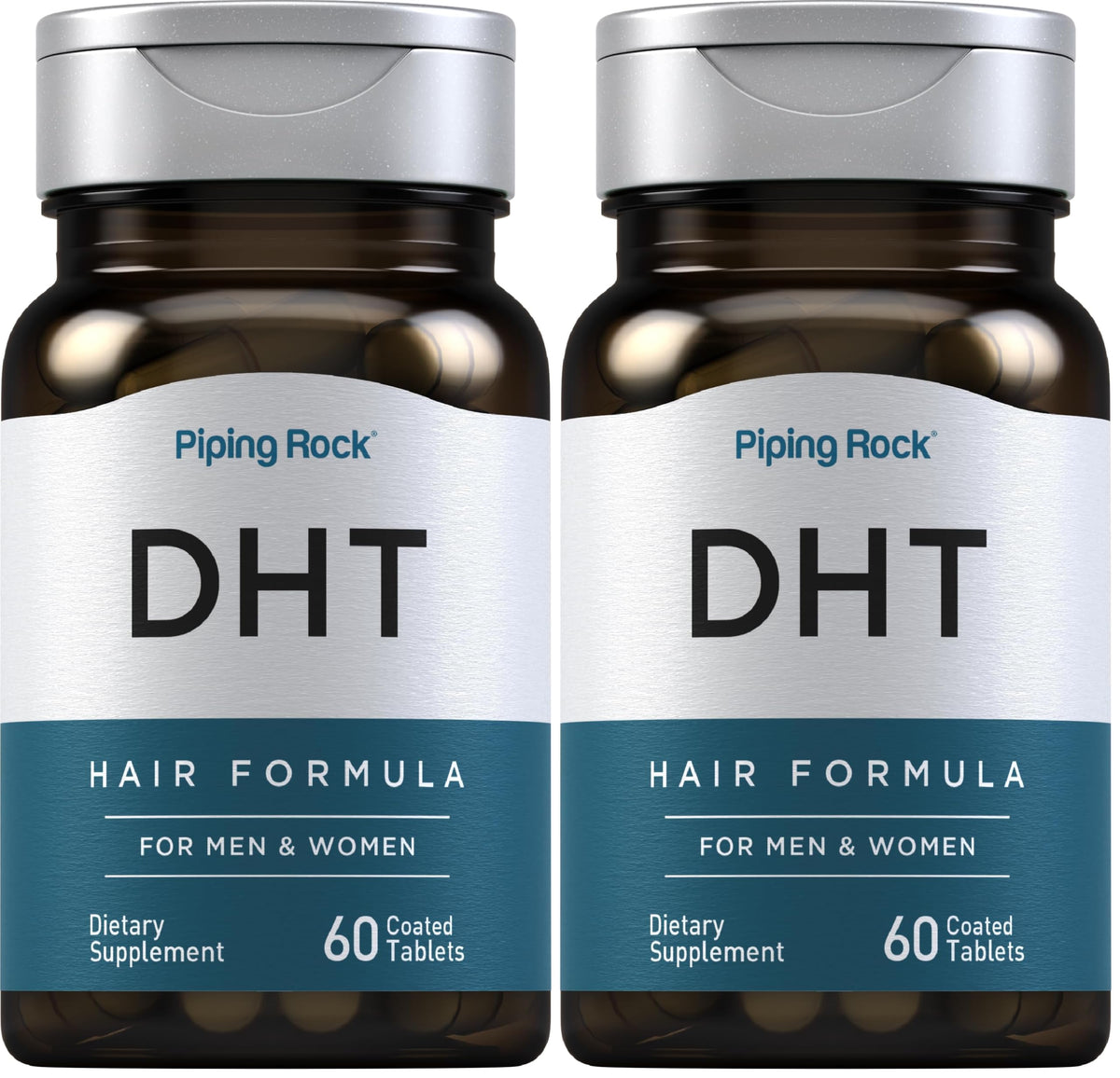 Piping Rock DHT Advanced Hair Formula bottle front with coated tablets for daily use