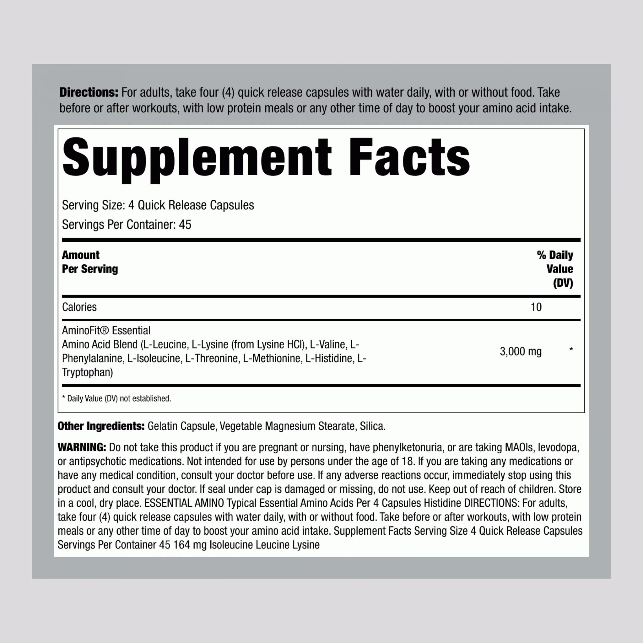 Piping Rock EAA BCAA capsules close-up for quick-release nutrition.