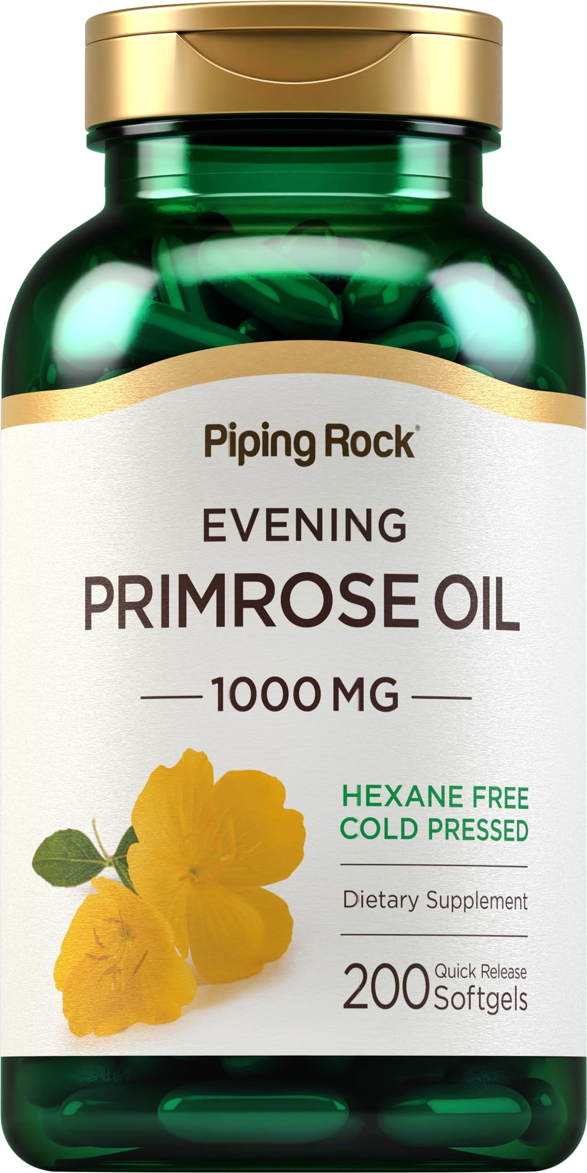 Piping Rock Evening Primrose Oil softgels bottle front for daily wellness.