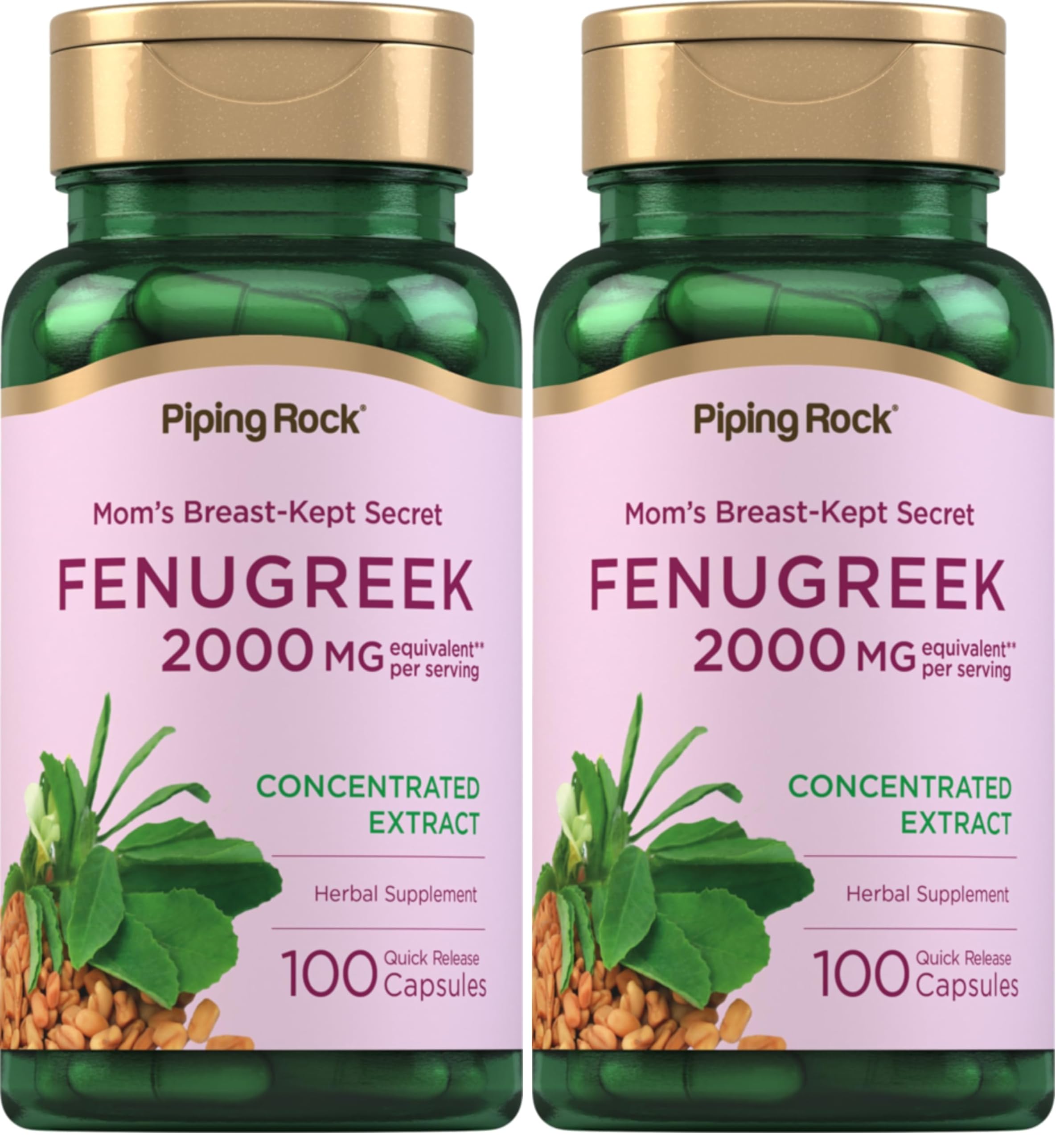 Piping Rock Fenugreek bottle front view, high-potency 2000 mg extract.