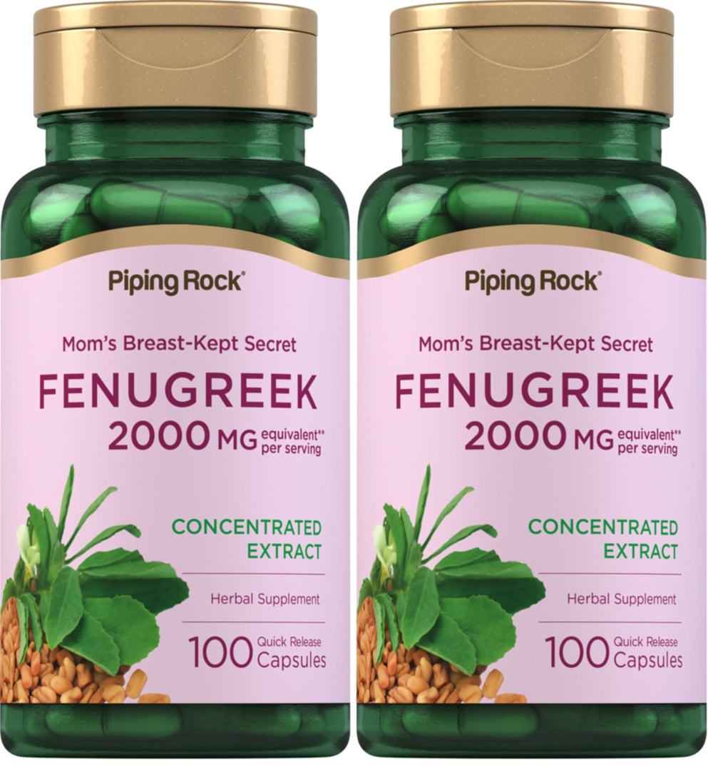 Piping Rock Fenugreek bottle front view, high-potency 2000 mg extract.