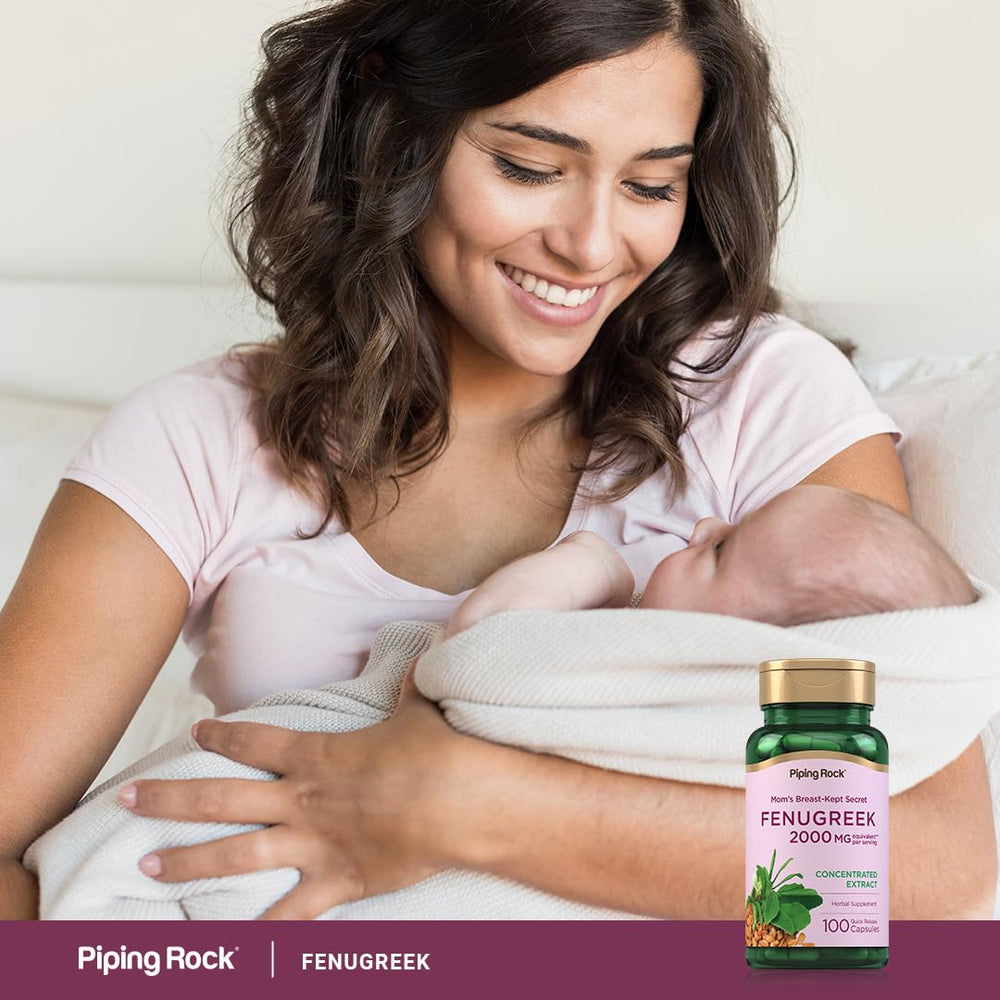 Piping Rock Fenugreek capsules on a kitchen counter.