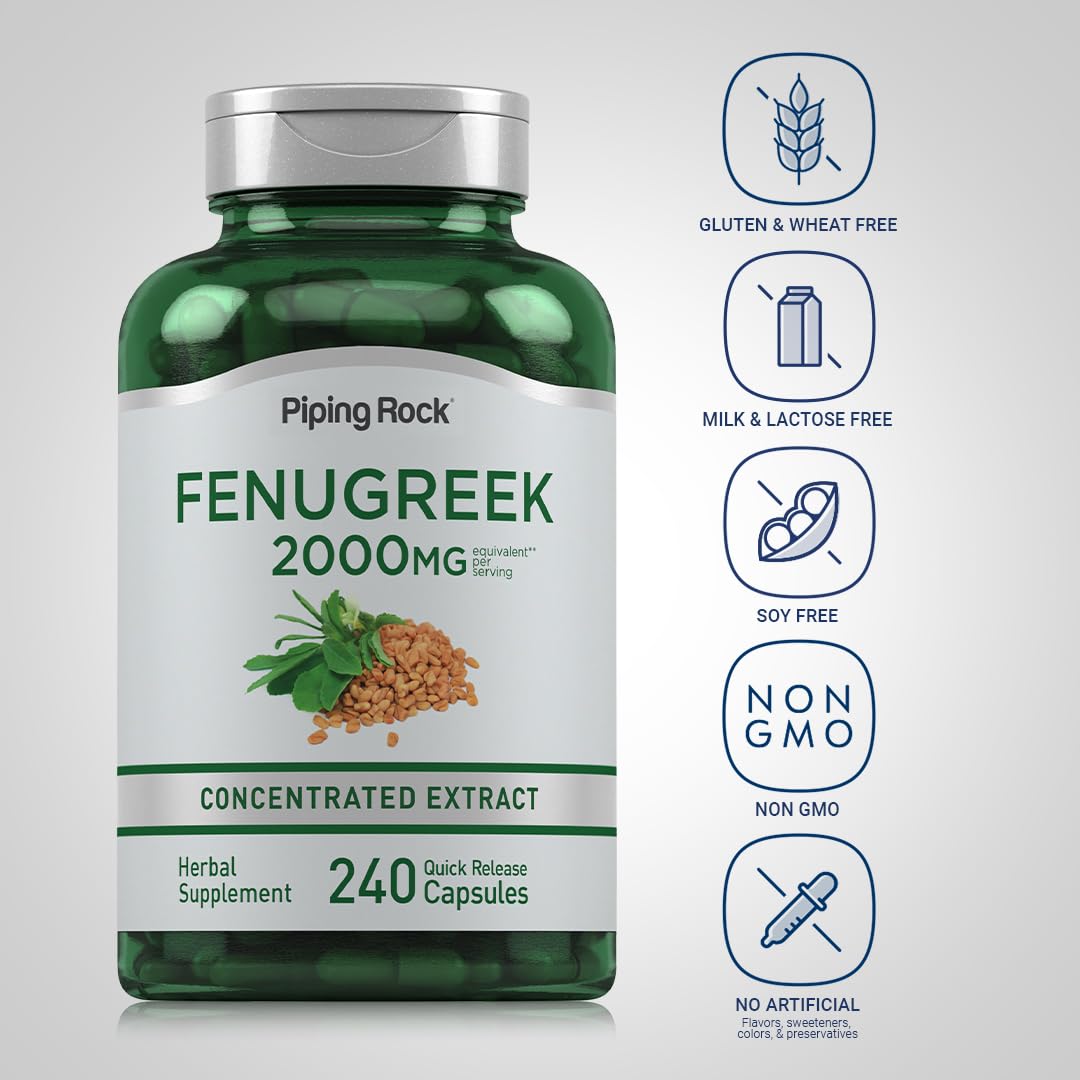 Piping Rock fenugreek capsules packaging display on shelf for daily routines.