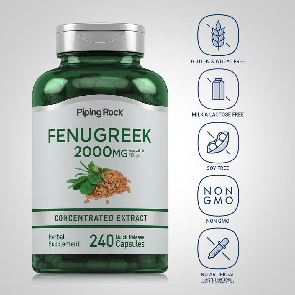 Piping Rock fenugreek capsules packaging display on shelf for daily routines.