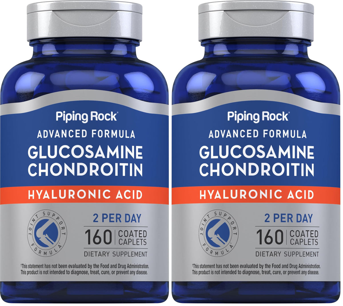 Piping Rock Glucosamine Chondroitin bottle label highlights joint support benefits.