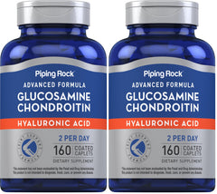 Piping Rock Glucosamine Chondroitin bottle label highlights joint support benefits.