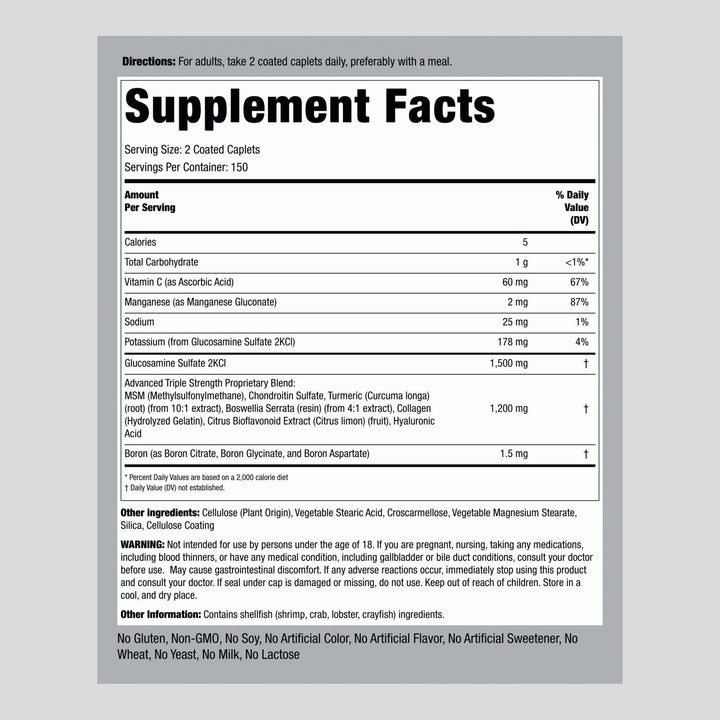 Piping Rock Glucosamine Chondroitin MSM Turmeric bottle front label highlighting non-GMO and gluten-free formula.