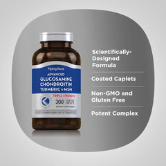 Piping Rock Glucosamine Chondroitin MSM Turmeric capsules close-up with smooth caplets texture.