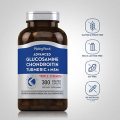 Piping Rock Glucosamine Chondroitin MSM Turmeric label close-up showing clear supplement facts.