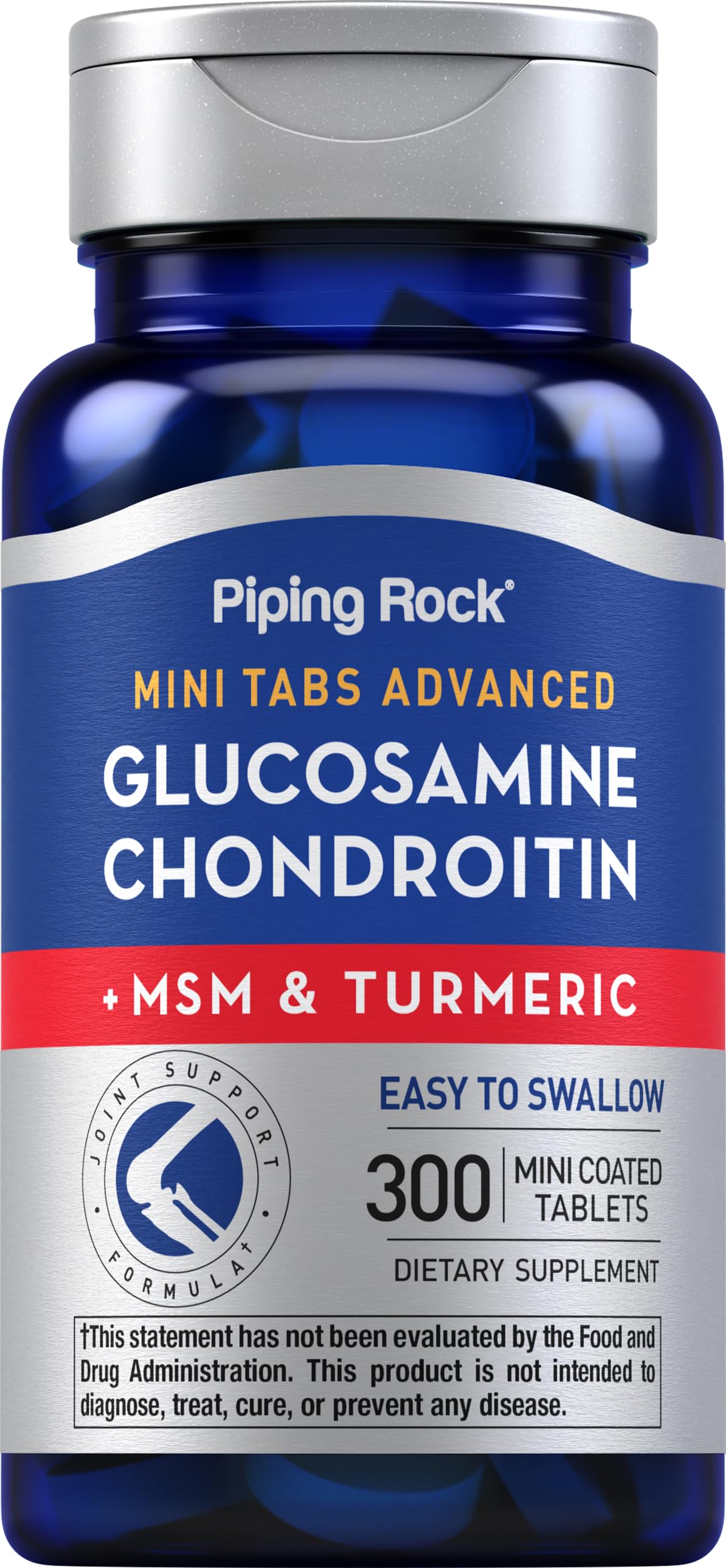 Piping Rock Glucosamine Chondroitin MSM Turmeric mini tablets bottle supports daily activity