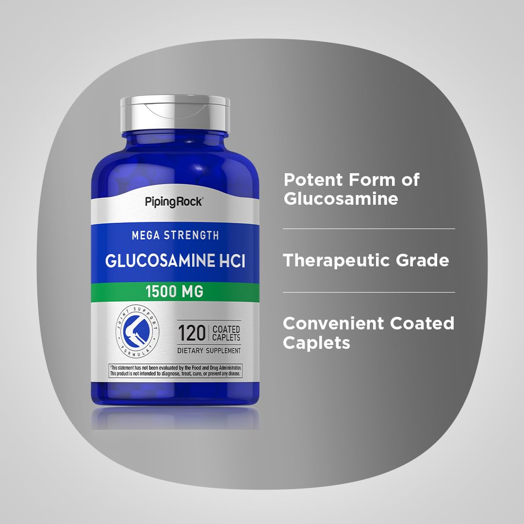 Piping Rock Glucosamine container angled for premium therapeutic-grade appearance