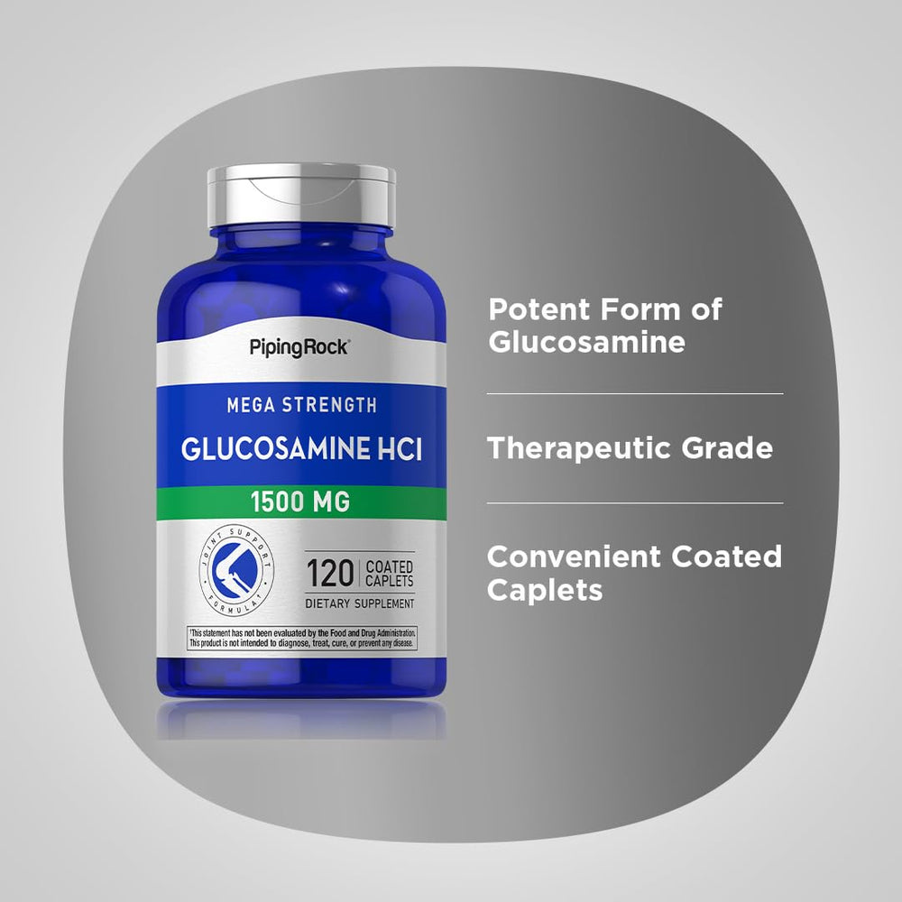 Piping Rock Glucosamine container angled for premium therapeutic-grade appearance