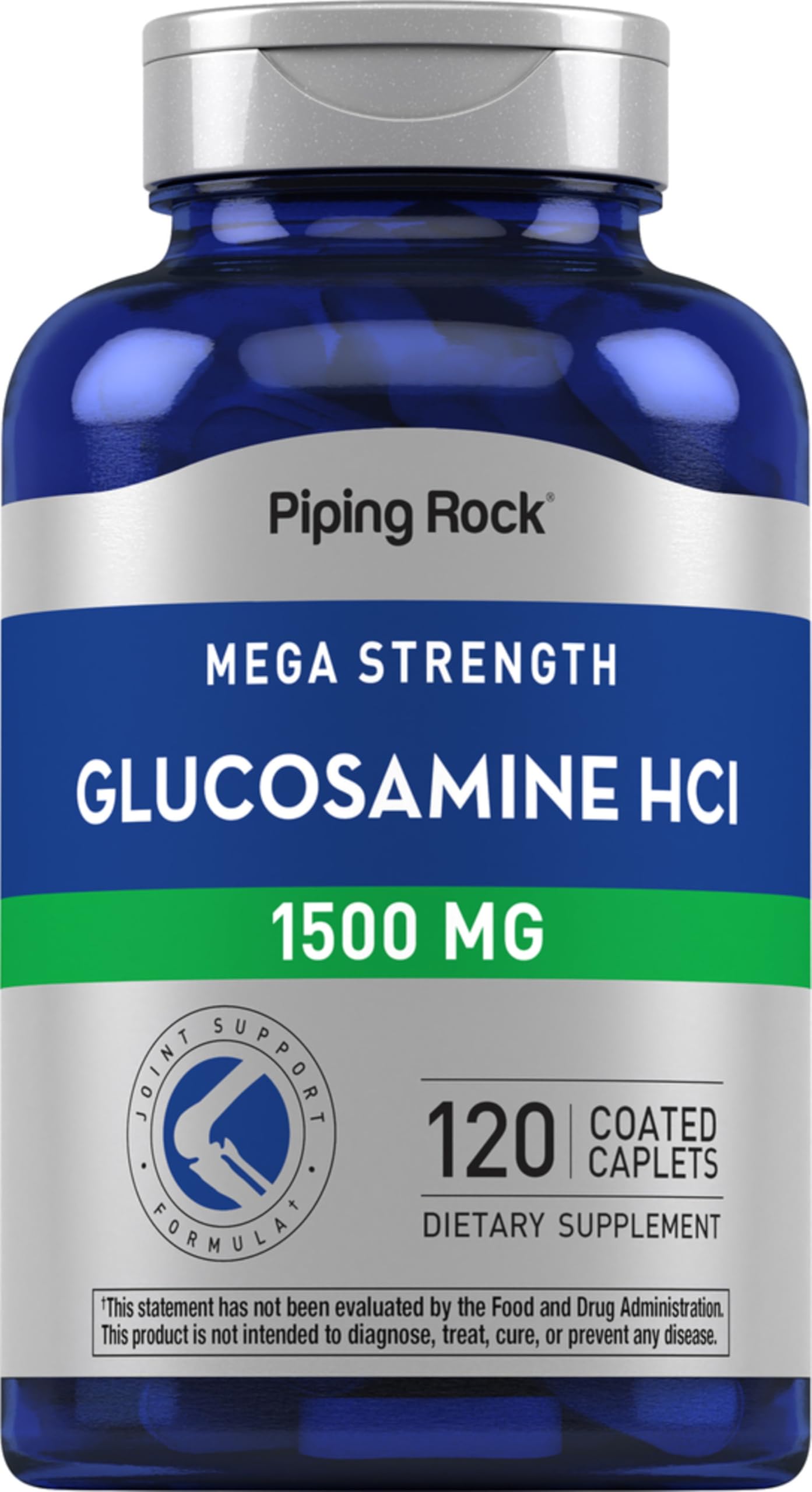 Piping Rock Glucosamine HCL 1500mg bottle cap close-up for joint support