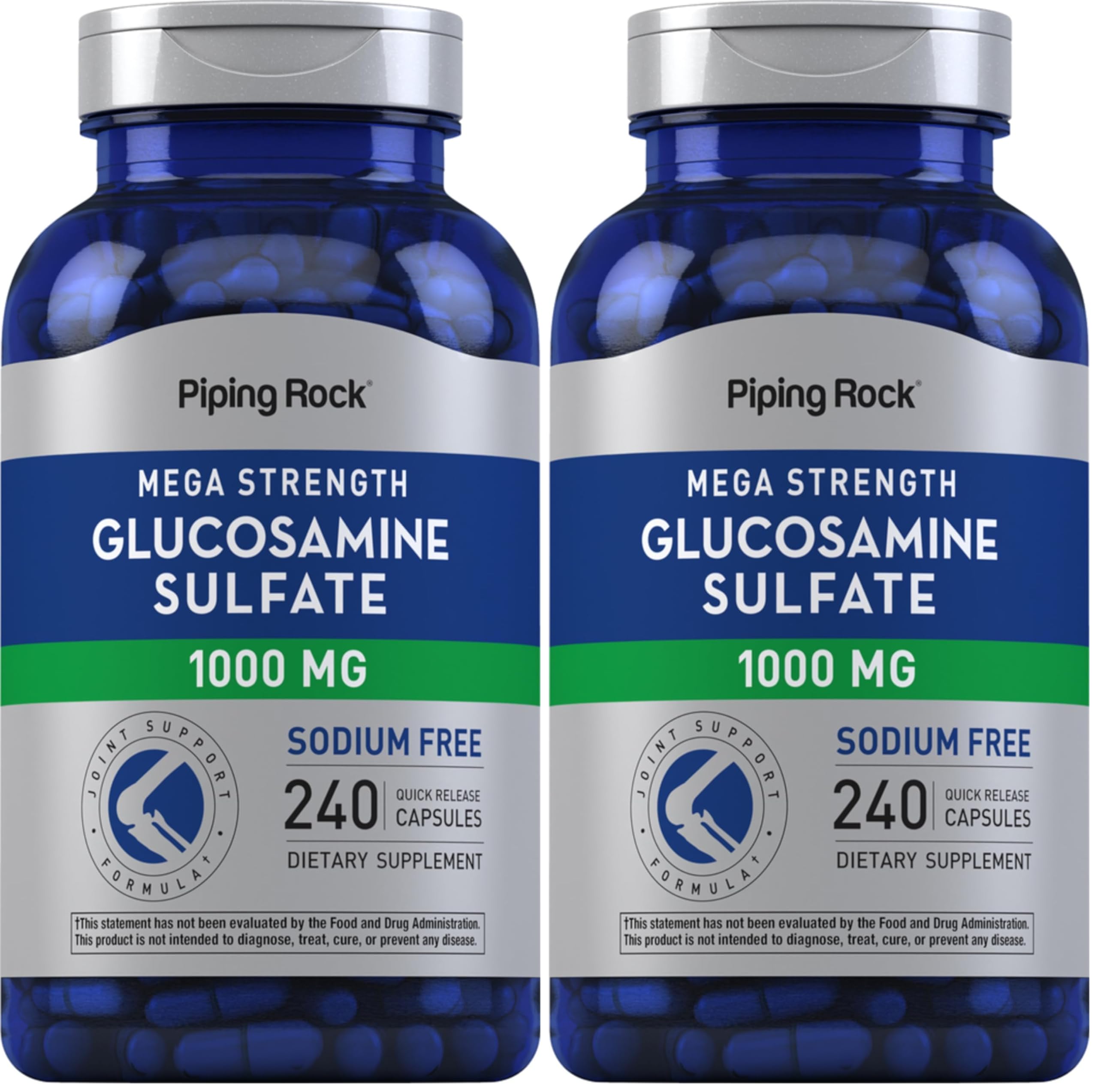 Piping Rock Glucosamine Sulfate 1000mg bottle front for daily joint support.