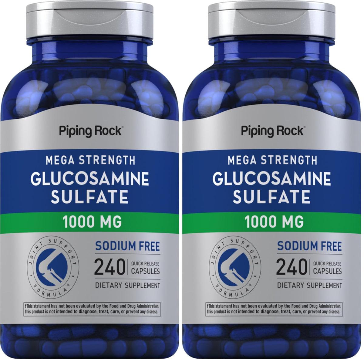 Piping Rock Glucosamine Sulfate 1000mg bottle front for daily joint support.