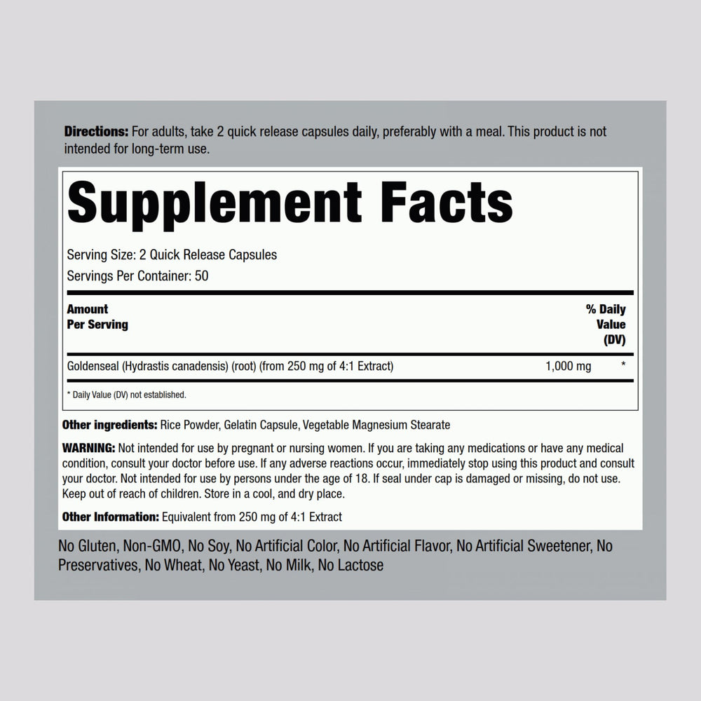 Piping Rock Goldenseal capsules pour highlights convenient daily use.