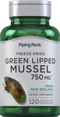 Piping Rock green-lipped mussel bottle showing capsules for daily omega-3 support