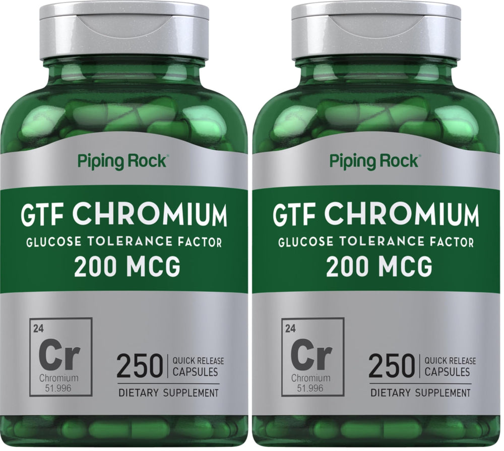 Piping Rock GTF Chromium bottle label highlights high-potency supplementation