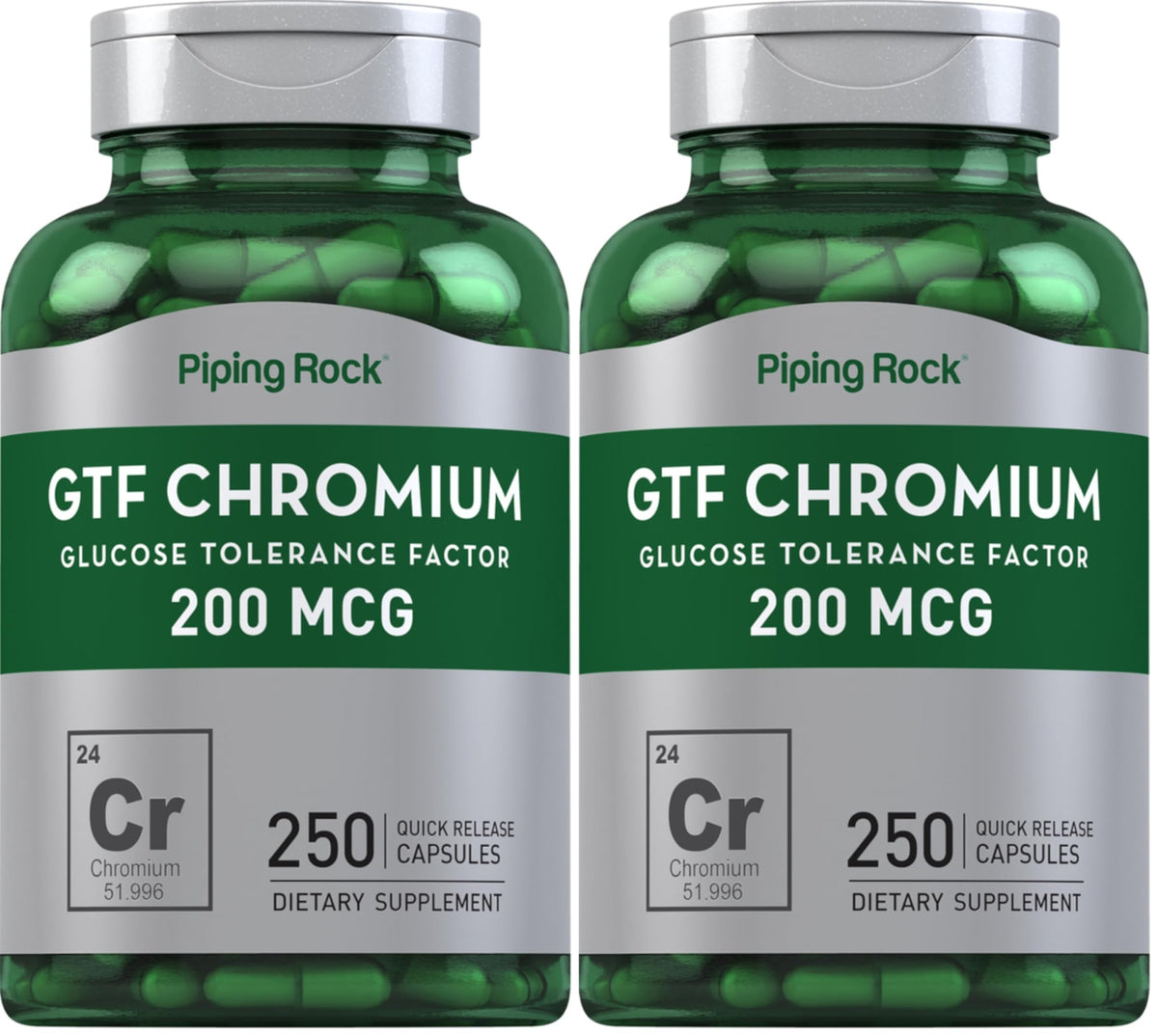Piping Rock GTF Chromium bottle label highlights high-potency supplementation