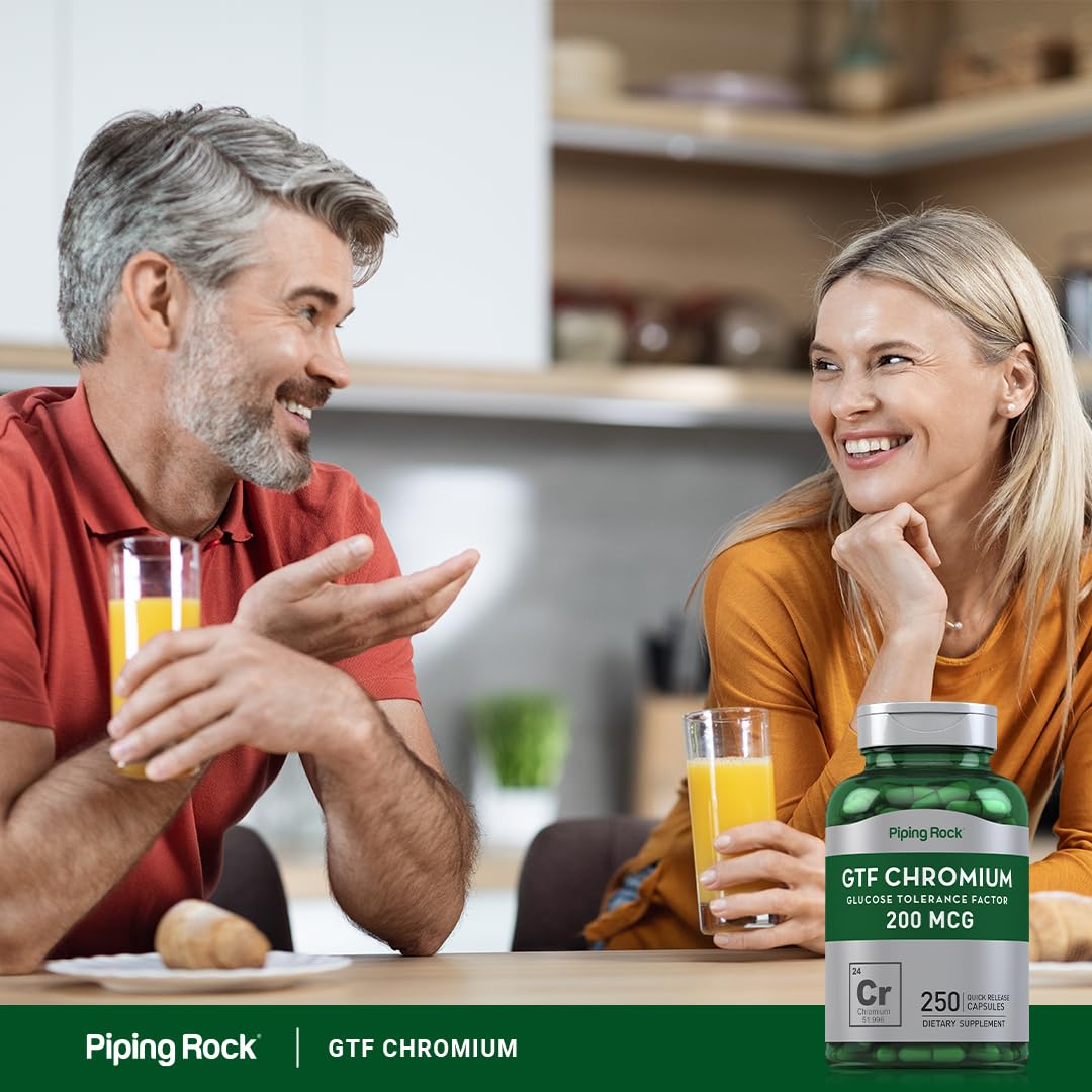 Piping Rock GTF Chromium capsules pouring into hand suggest easy daily use