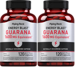 Piping Rock Guarana Capsules 1600 mg bottle front for energy-focused packaging