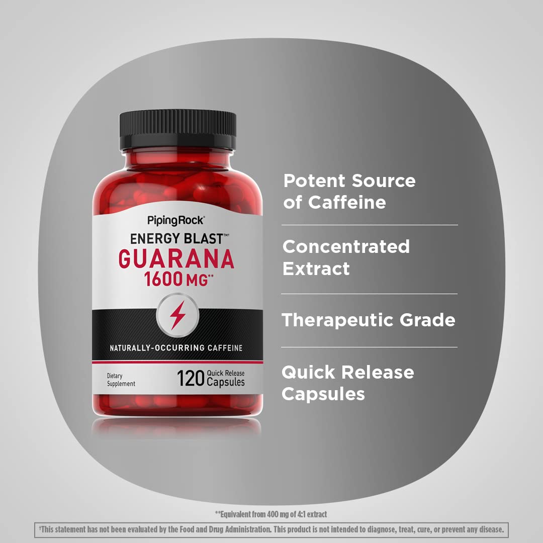 Capsule closeup of Piping Rock Guarana 1600 mg highlight quick-release form