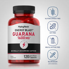 Piping Rock Guarana Capsules 1600 mg pack front for stacking convenience