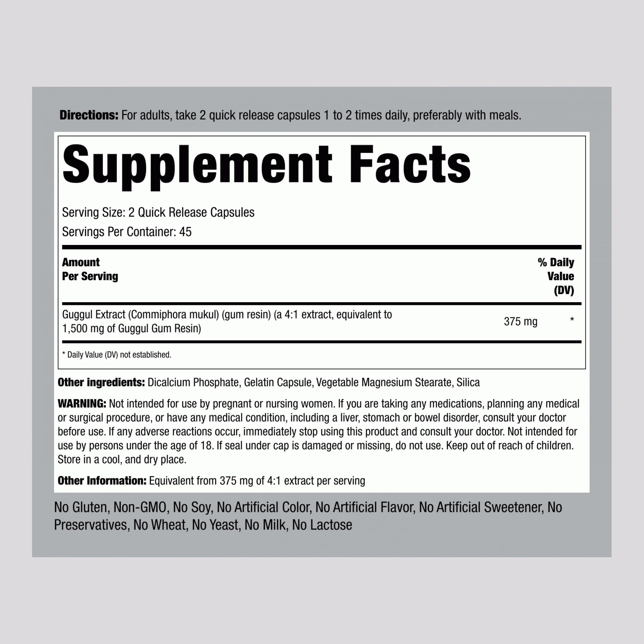 Piping Rock Guggul capsules in quick-release form for daily routines