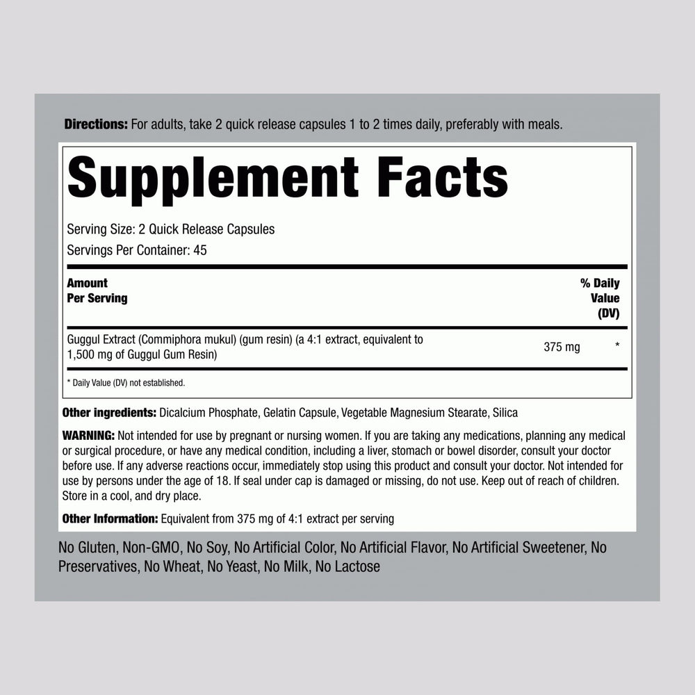 Piping Rock Guggul capsules in quick-release form for daily routines