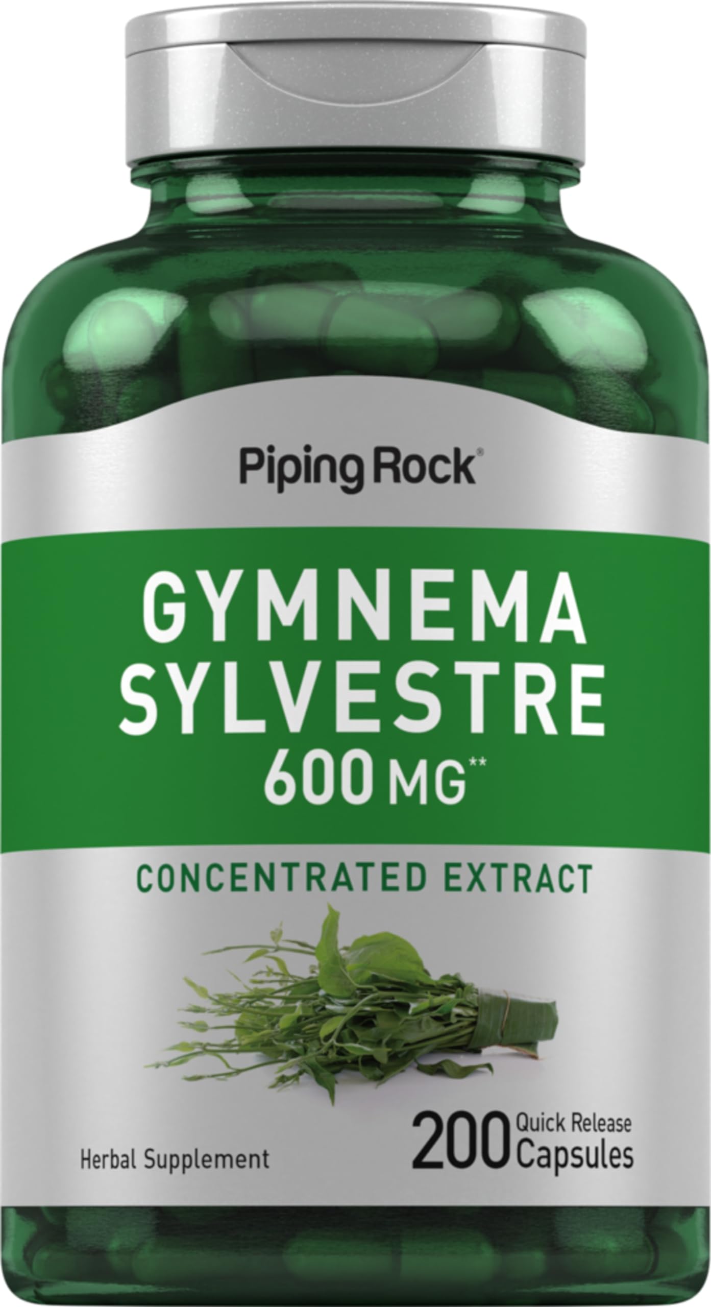 Piping Rock Gymnema Sylvestre 600 mg bottle shown for daily wellness routine.