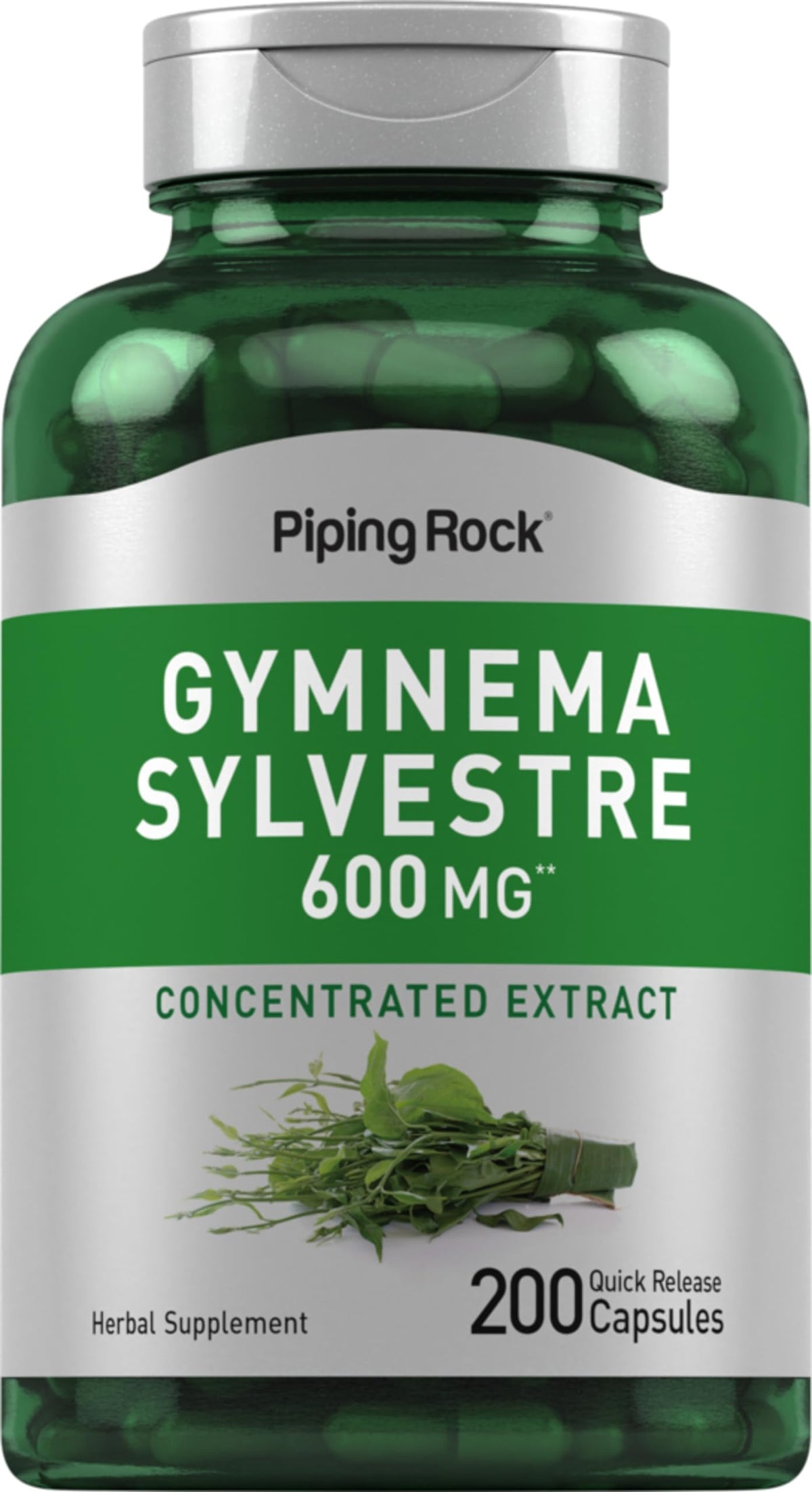 Piping Rock Gymnema Sylvestre 600 mg bottle shown for daily wellness routine.