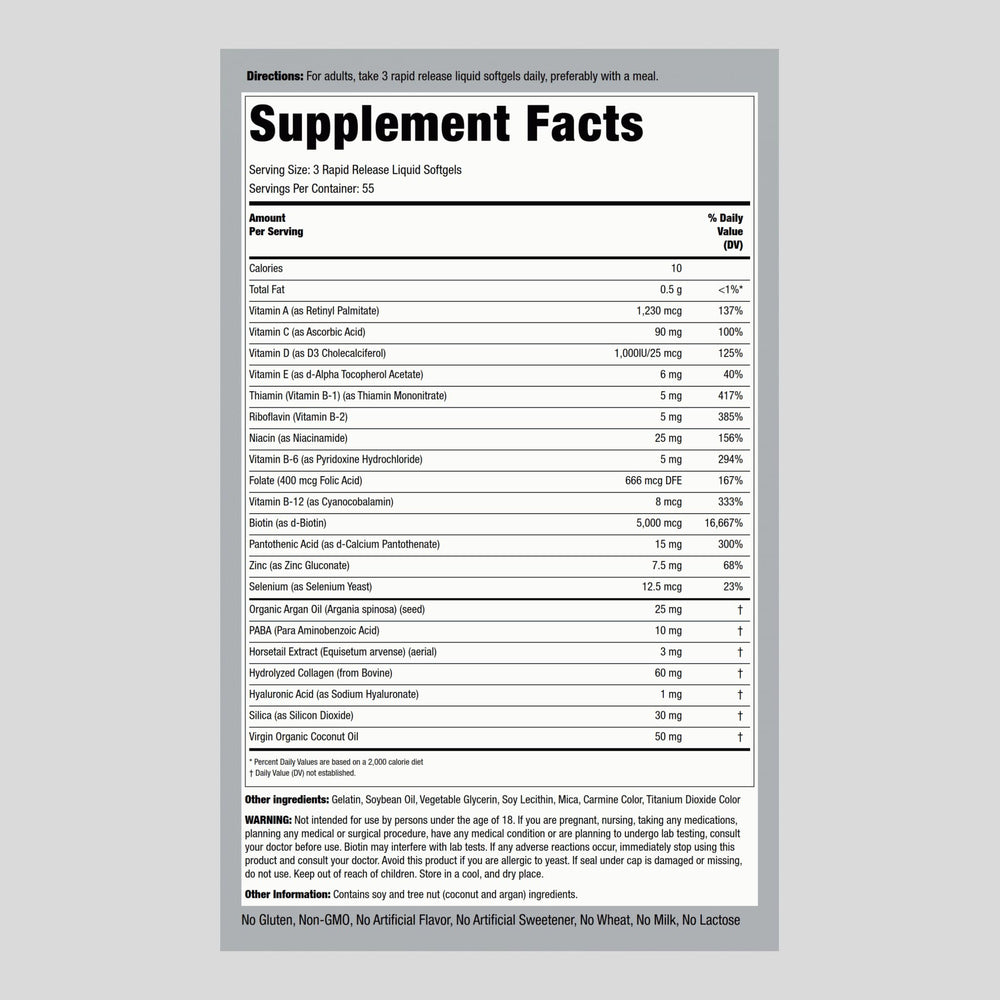 Piping Rock bottle back shows supplement facts and biotin 5000 mcg details