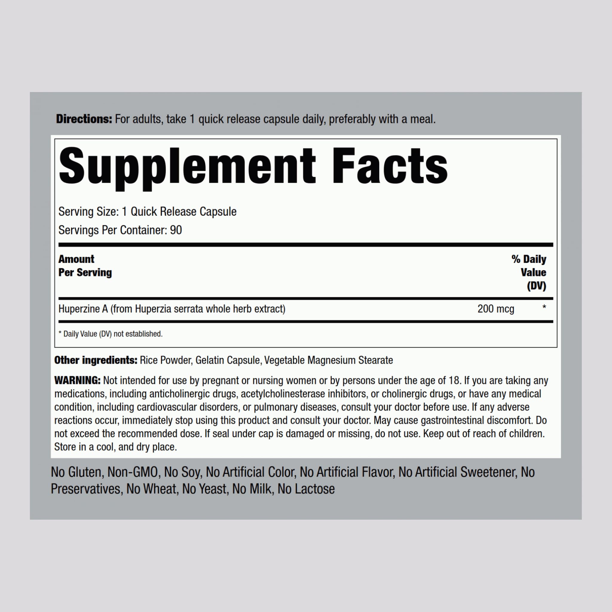 Piping Rock Huperzine A capsules close-up highlighting quick-release design for convenient daily use.